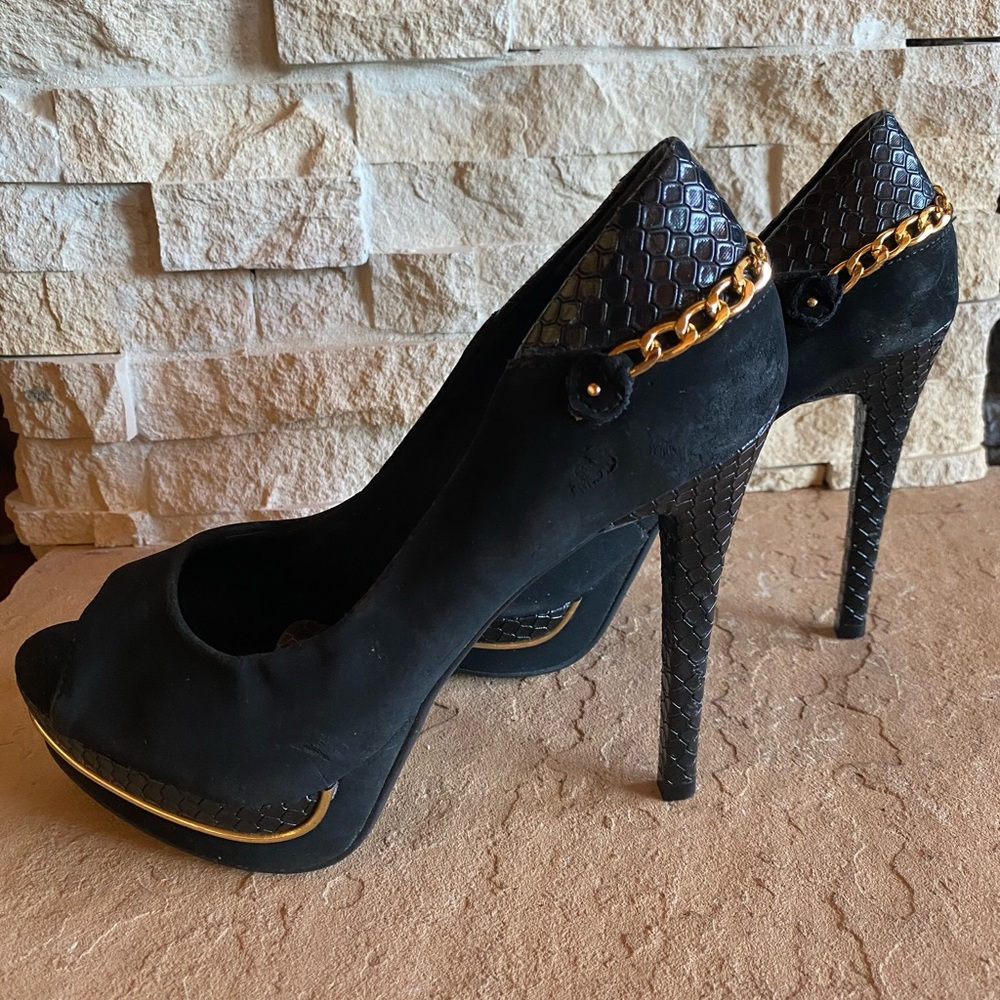 Stunning black & gold pattern heels | women shoes - Picture 2 of 7